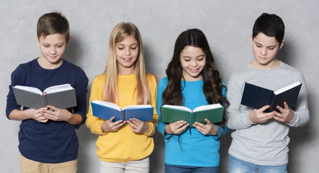 High Angle Group Friends Reading