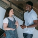 Two people talking elevator pitch